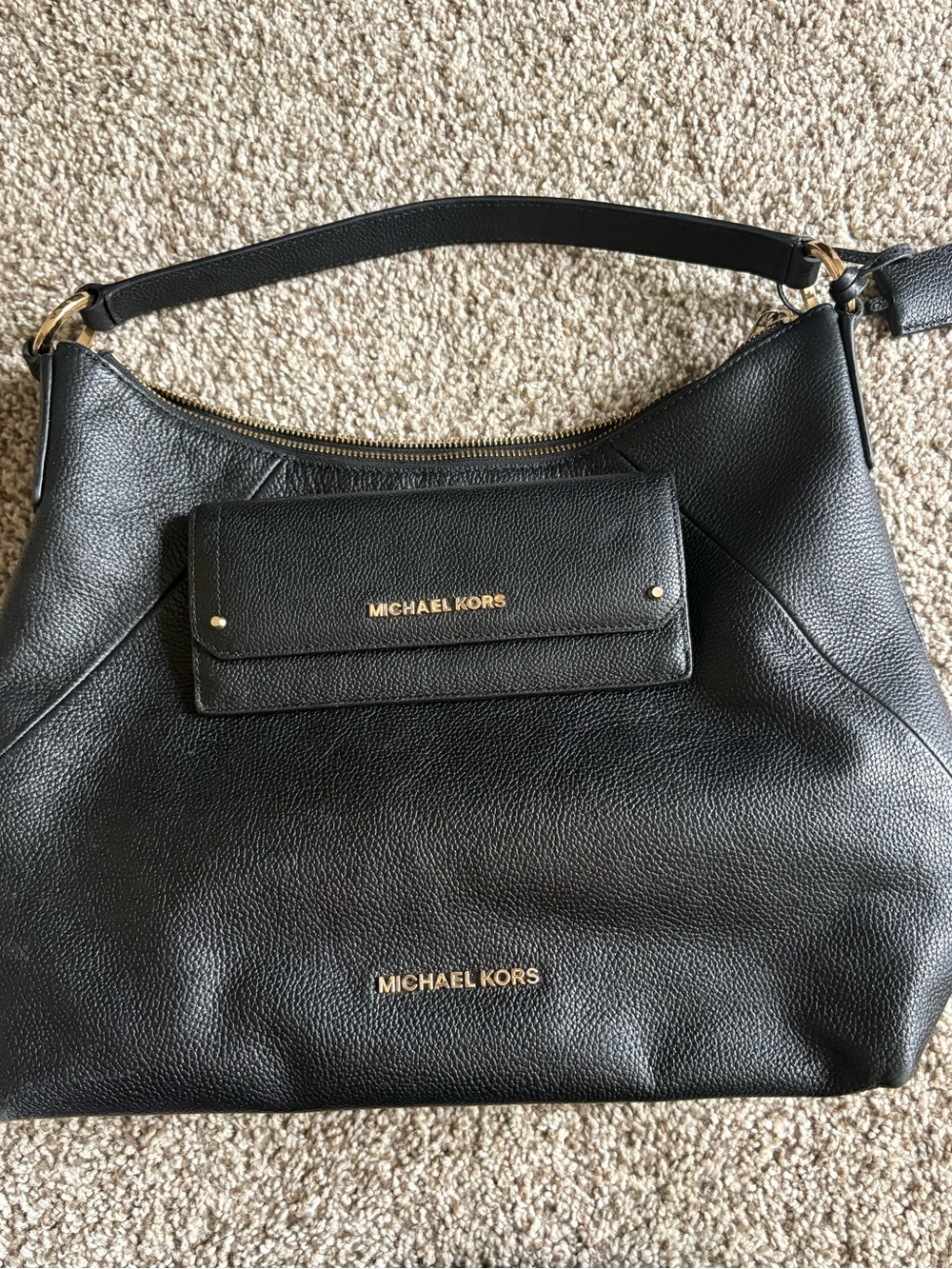 Michael Kors Black Pebbled Leather Hobo Bag + Matching Wallet
